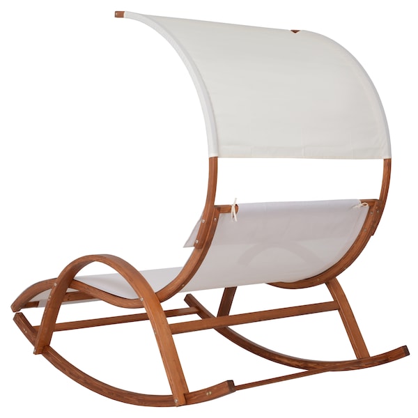 Deko Living Outdoor Cedar Wood Patio Lounge Daybed w/ White Textilene Fabric & Canopy - COP20205WHT
