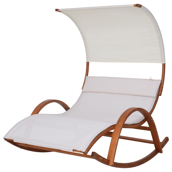Deko Living Outdoor Cedar Wood Patio Lounge Daybed w/ White Textilene Fabric & Canopy - COP20205WHT