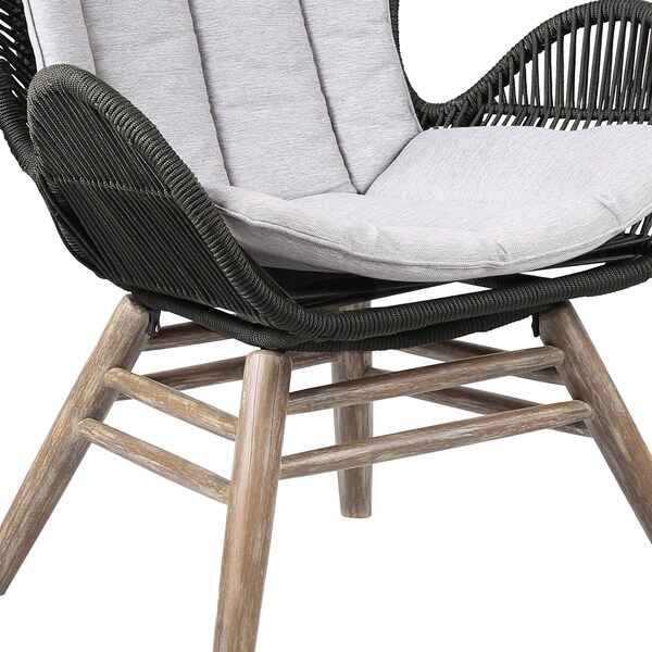 Armen Living King Indoor Outdoor Lounge Chair in Light Eucalyptus Wood with Charcoal Rope and Gray Cushion - LCKGCHCHR
