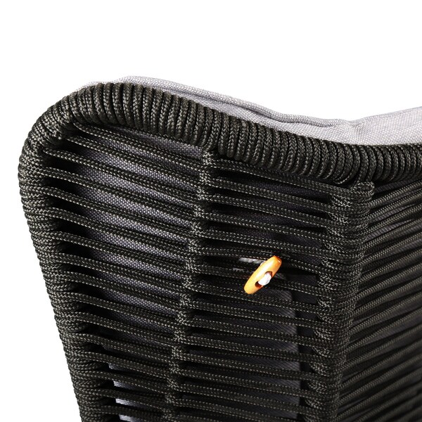 Armen Living King Indoor Outdoor Lounge Chair in Light Eucalyptus Wood with Charcoal Rope and Gray Cushion - LCKGCHCHR