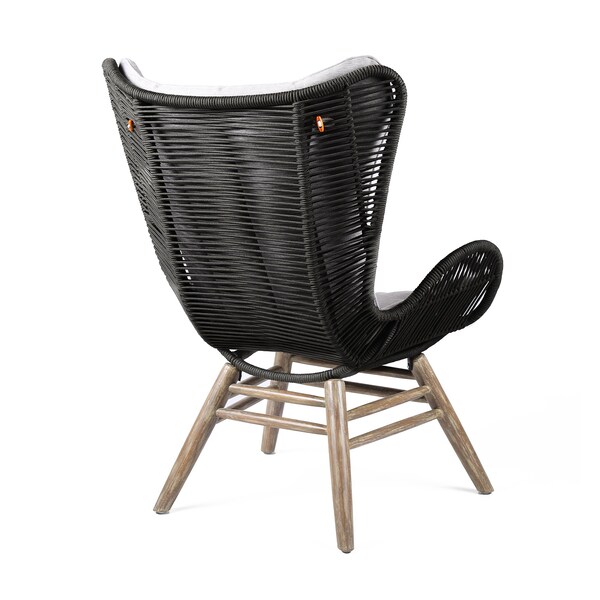 Armen Living King Indoor Outdoor Lounge Chair in Light Eucalyptus Wood with Charcoal Rope and Gray Cushion - LCKGCHCHR