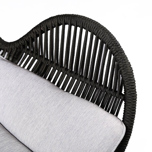 Armen Living King Indoor Outdoor Lounge Chair in Light Eucalyptus Wood with Charcoal Rope and Gray Cushion - LCKGCHCHR