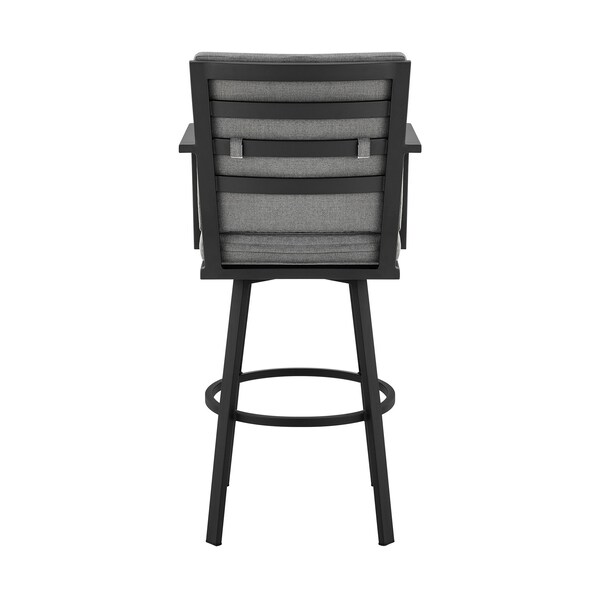 Armen Living Don 30" Outdoor Patio Swivel Bar Stool in Black Aluminum with Gray Cushions - 840254332485