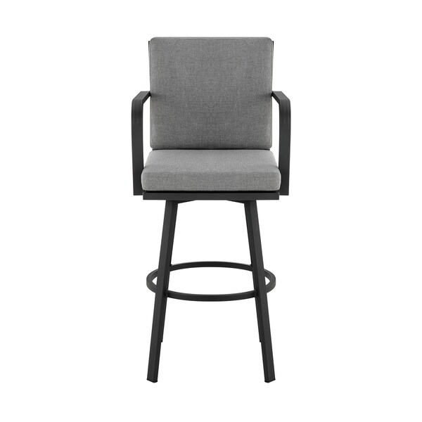 Armen Living Don 30" Outdoor Patio Swivel Bar Stool in Black Aluminum with Gray Cushions - 840254332485