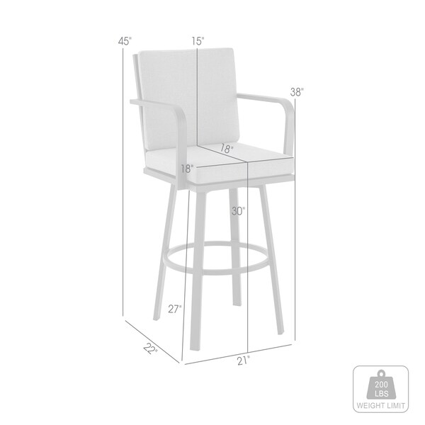 Armen Living Don 30" Outdoor Patio Swivel Bar Stool in Black Aluminum with Gray Cushions - 840254332485