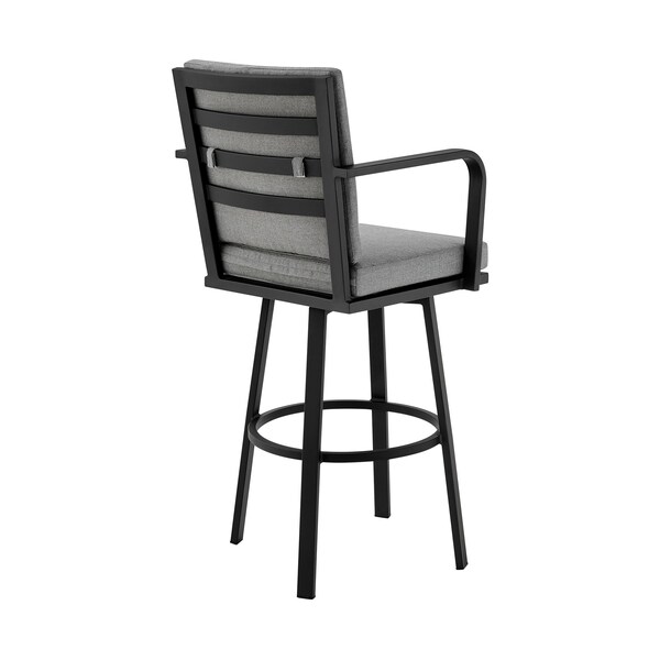 Armen Living Don 30" Outdoor Patio Swivel Bar Stool in Black Aluminum with Gray Cushions - 840254332485