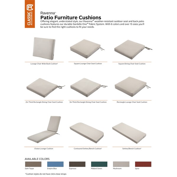 Classic Accessories Patio Lounge Chair/Loveseat Back Cushion, 23 x 20 x 4 Inch, Mushroom - 62-060-MUSHRM-EC
