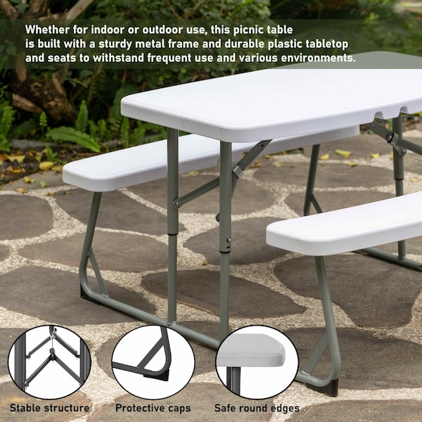 Gardenised Kids Picnic Table, White, Plastic, 21.3 in H Overall - QI004602WT