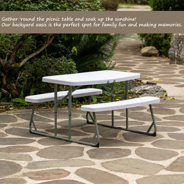 Gardenised Kids Picnic Table, White, Plastic, 21.3 in H Overall - QI004602WT