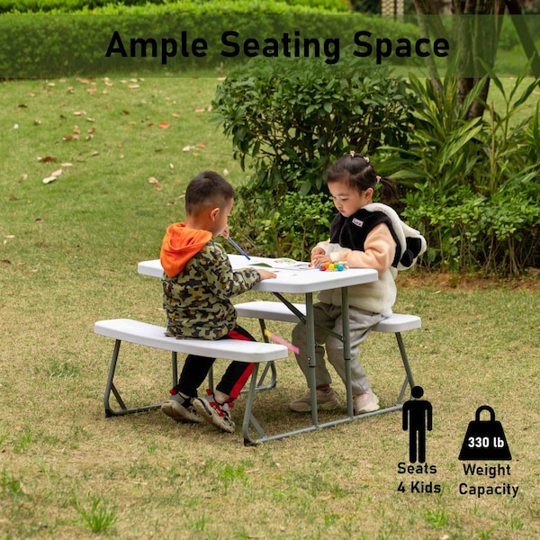 Gardenised Kids Picnic Table, White, Plastic, 21.3 in H Overall - QI004602WT