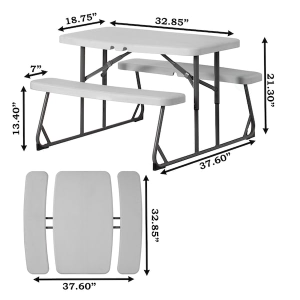 Gardenised Kids Picnic Table, White, Plastic, 21.3 in H Overall - QI004602WT