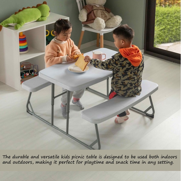 Gardenised Kids Picnic Table, White, Plastic, 21.3 in H Overall - QI004602WT