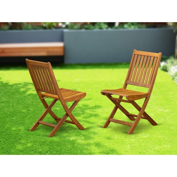 East West Furniture outdoor Dining Chairs with Slatted Back - Natural oil - Set of 2 - BDKCWNA