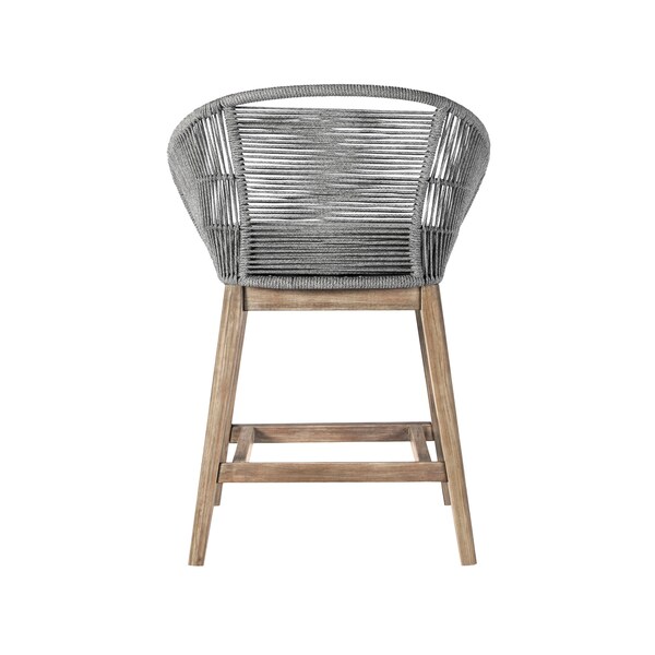 Armen Living Tutti Frutti Indoor Outdoor Counter Height Bar Stool in Light Eucalyptus Wood with Gray Rope - LCTFBAGRTK26