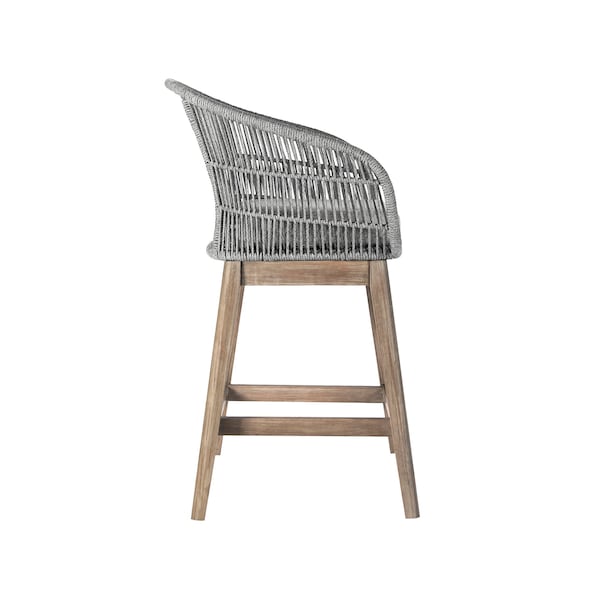 Armen Living Tutti Frutti Indoor Outdoor Counter Height Bar Stool in Light Eucalyptus Wood with Gray Rope - LCTFBAGRTK26