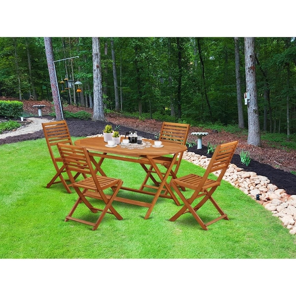 Invernadero 5 Piece Diboll Acacia Wooden Courtyard Dining Set - Natural Oil - IN2967086