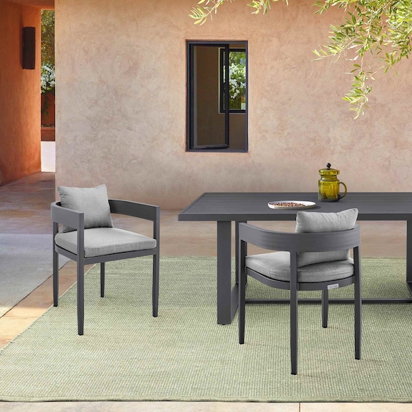 Armen Living Menorca Outdoor Patio Dining Chairs in Aluminum with Gray Cushions - Set of 2 - LCMQCHGR