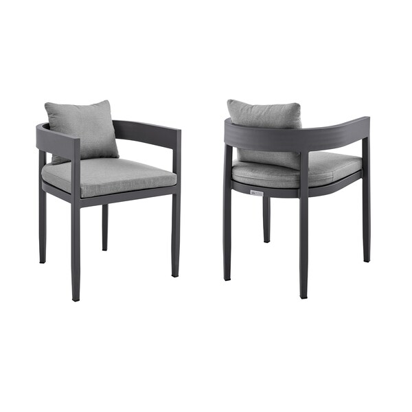 Armen Living Menorca Outdoor Patio Dining Chairs in Aluminum with Gray Cushions - Set of 2 - LCMQCHGR