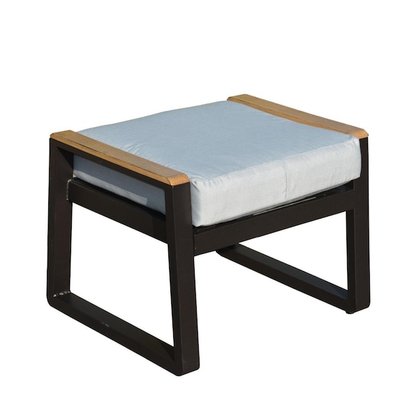 Direct Wicker 2 Piece Outdoor Garden Black Iron Footstools with Grey Cushions - UBS-2101-OT-BLACK