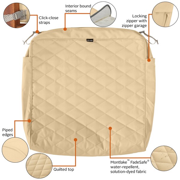 Classic Accessories Montlake Quilted Cushion Slipcover, Chamomile, 25"x25"x5" - 60-463-016201-RT