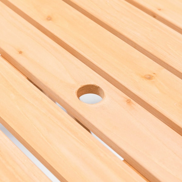 Gardenised Outdoor Round Picnic Table with Bench & Umbrella Hole, 6-Person, Stained Wood - QI003904.ST
