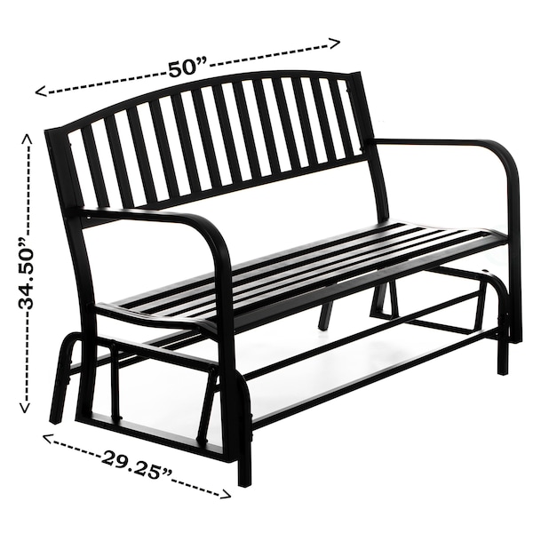Gardenised Gardenised Outdoor Black Steel Swing, Powder Coated Glider Bench, Loveseat Lawn Rocker Bench for Yard, Patio, Garden and Deck - QI003392