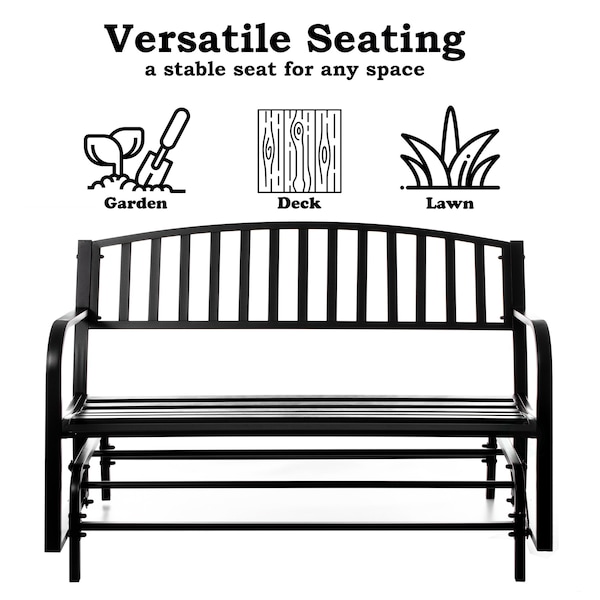 Gardenised Gardenised Outdoor Black Steel Swing, Powder Coated Glider Bench, Loveseat Lawn Rocker Bench for Yard, Patio, Garden and Deck - QI003392
