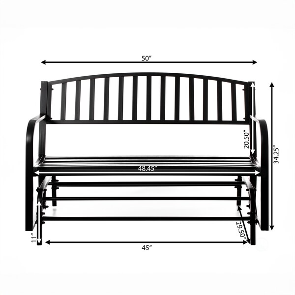 Gardenised Gardenised Outdoor Black Steel Swing, Powder Coated Glider Bench, Loveseat Lawn Rocker Bench for Yard, Patio, Garden and Deck - QI003392