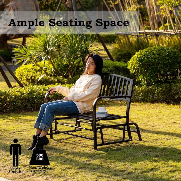 Gardenised Gardenised Outdoor Black Steel Swing, Powder Coated Glider Bench, Loveseat Lawn Rocker Bench for Yard, Patio, Garden and Deck - QI003392