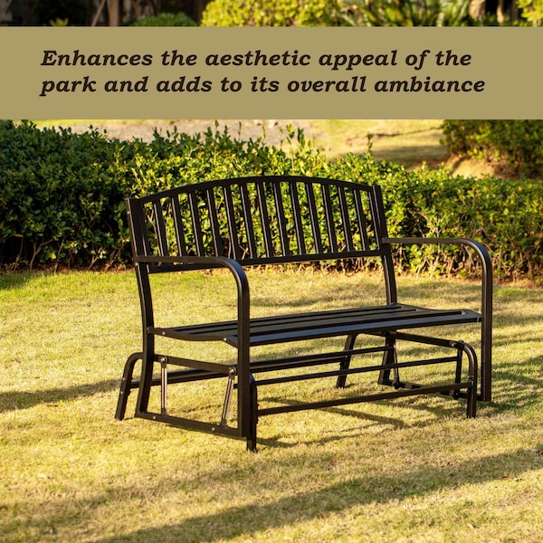 Gardenised Gardenised Outdoor Black Steel Swing, Powder Coated Glider Bench, Loveseat Lawn Rocker Bench for Yard, Patio, Garden and Deck - QI003392