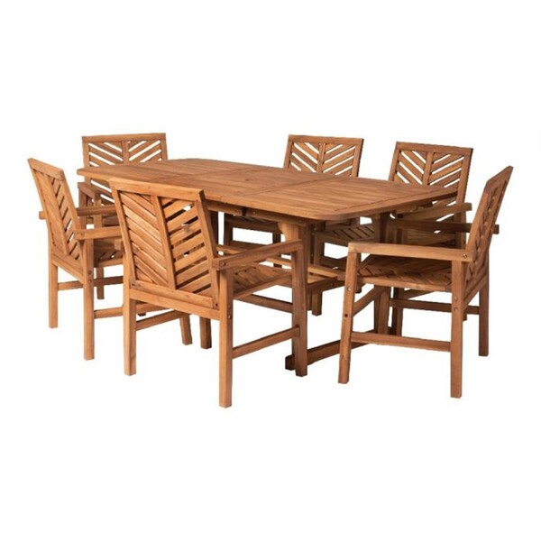 Walker Edison Furniture Walker Edison Furniture  7 Piece Extendable Outdoor Patio Dining Set, Brown - OW7TXVINBR