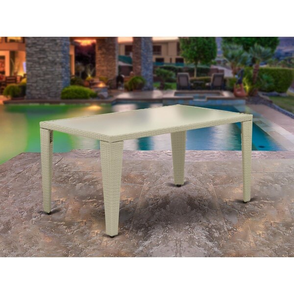 East West Furniture Gudhjem Patio Table with Glass Top, Natural Linen Wicker - GULTG03