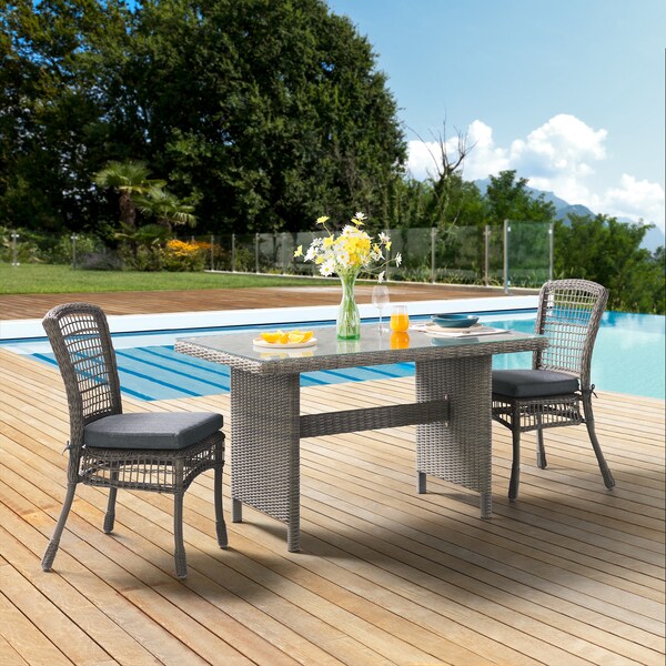 Alaterre Furniture Asti All-Weather Wicker Outdoor 30"H  Dining Table with Glass Top - AWWF05FF
