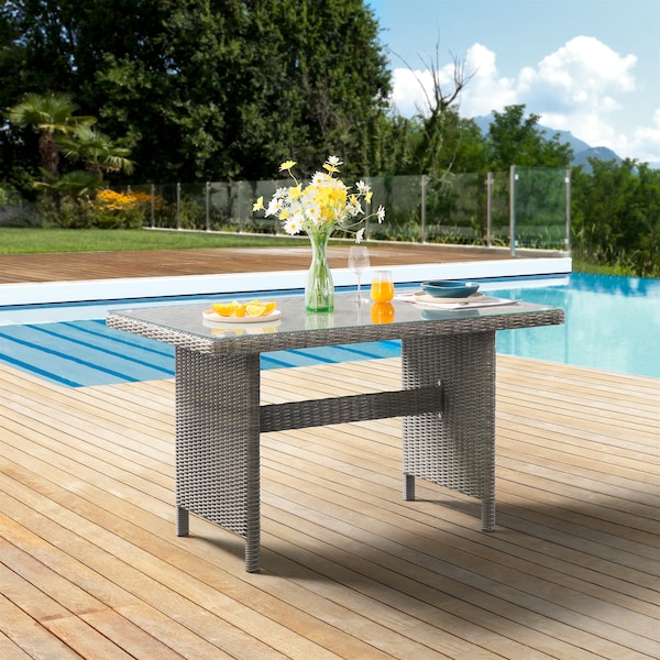 Alaterre Furniture Asti All-Weather Wicker Outdoor 30"H  Dining Table with Glass Top - AWWF05FF
