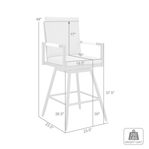 Armen Living Crown Outdoor Patio Swivel Bar Stool in Black Aluminum with Wood Accent and Dark Gray Cushions - LCCRSWBABLKDGRY30