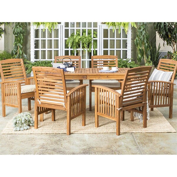 Walker Edison Furniture Walker Edison  Acacia Wood Simple Patio Dining Set - Dark Brown, 7 Piece - OW7SDTDB