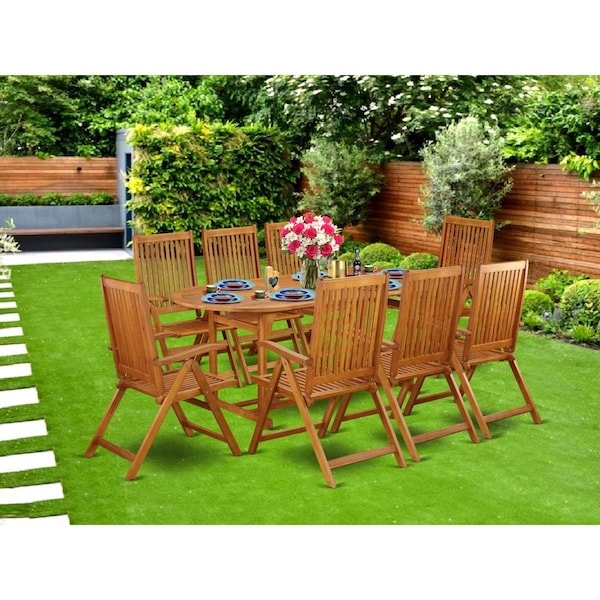 Invernadero 9 Piece Beasley Acacia Solid Wood Backyard Furniture Set - Natural Oil - IN2959644