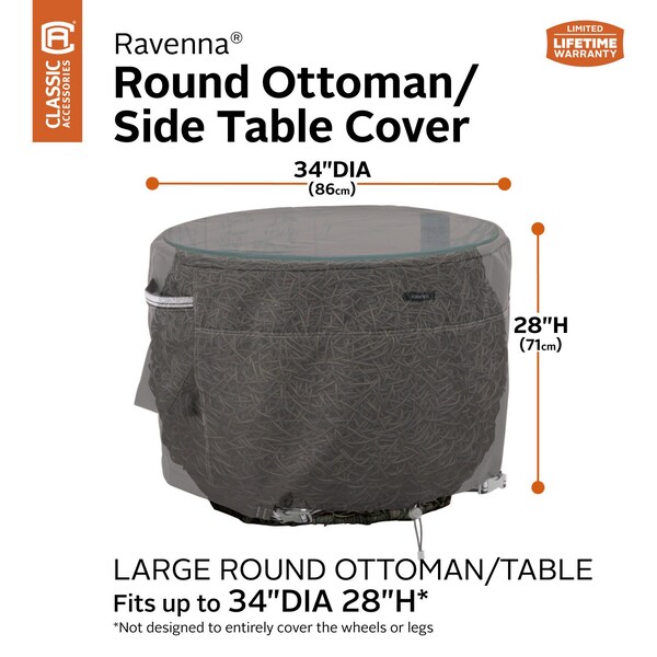 Classic Accessories Ravenna Large Round Ottoman/Table Cover, 36"x36" - 55-870-045101-EC