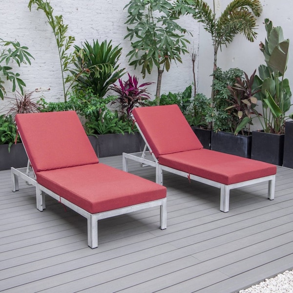 Leisuremod Chelsea Modern Outdoor Weathered Grey Chaise Lounge Chair With Red Cushions - CLWGR-77R2