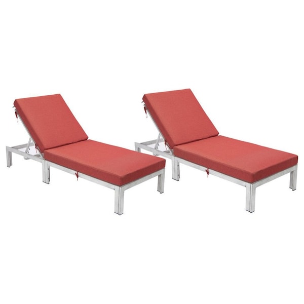 Leisuremod Chelsea Modern Outdoor Weathered Grey Chaise Lounge Chair With Red Cushions - CLWGR-77R2