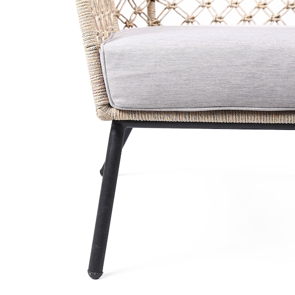 Armen Living Marco Indoor Outdoor Steel Lounge Chair with Natural Springs Rope and Gray Cushion - LCMPCHNAT