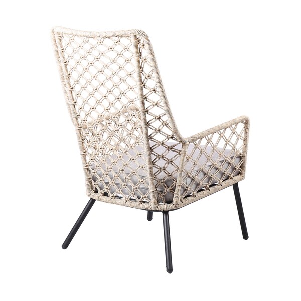 Armen Living Marco Indoor Outdoor Steel Lounge Chair with Natural Springs Rope and Gray Cushion - LCMPCHNAT