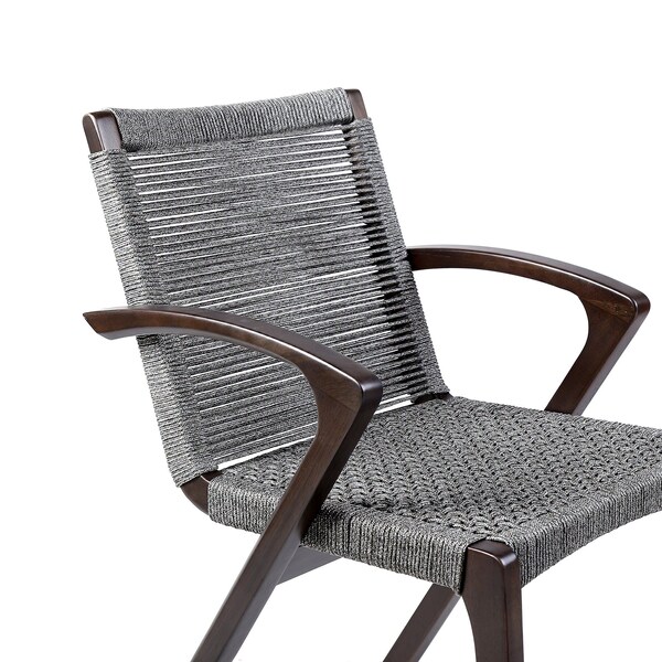 Armen Living Nabila Outdoor Dark Eucalyptus Wood and Gray Rope Dining Chairs - Set of 2 - 840254333420