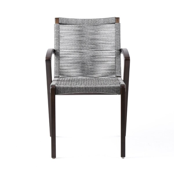 Armen Living Nabila Outdoor Dark Eucalyptus Wood and Gray Rope Dining Chairs - Set of 2 - 840254333420