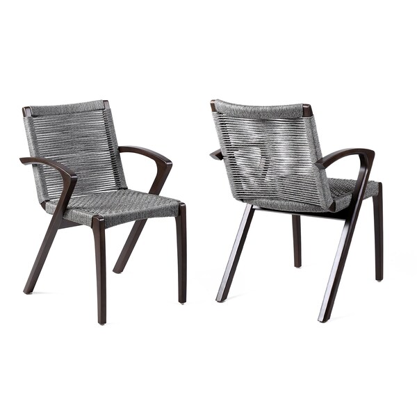 Armen Living Nabila Outdoor Dark Eucalyptus Wood and Gray Rope Dining Chairs - Set of 2 - 840254333420