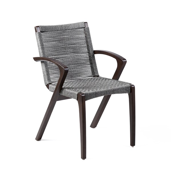 Armen Living Nabila Outdoor Dark Eucalyptus Wood and Gray Rope Dining Chairs - Set of 2 - 840254333420