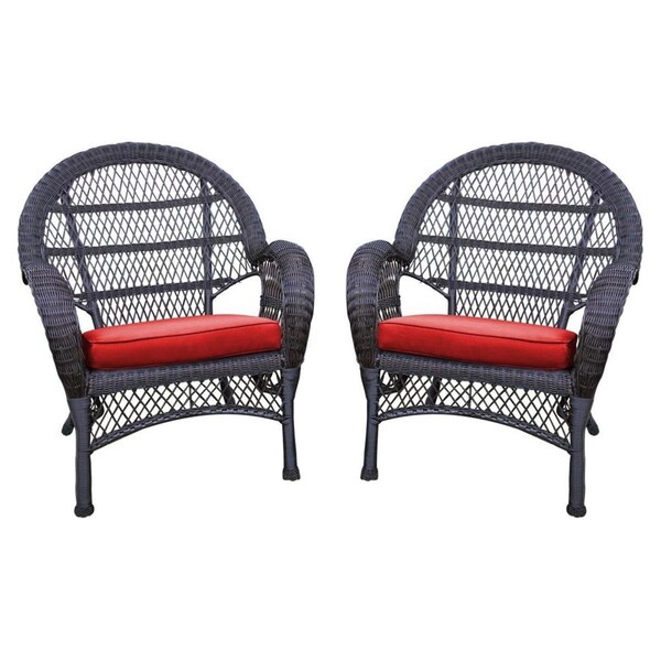 Propation W00208-C-4-FS018-CS Espresso Wicker Chair with Red Cushion, 4PK - PR1081349