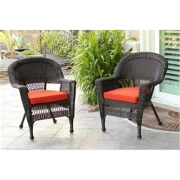 Propation W00201-4-C-FS018-CS Espresso Wicker Chair with Red Cushion, 4PK - PR330418