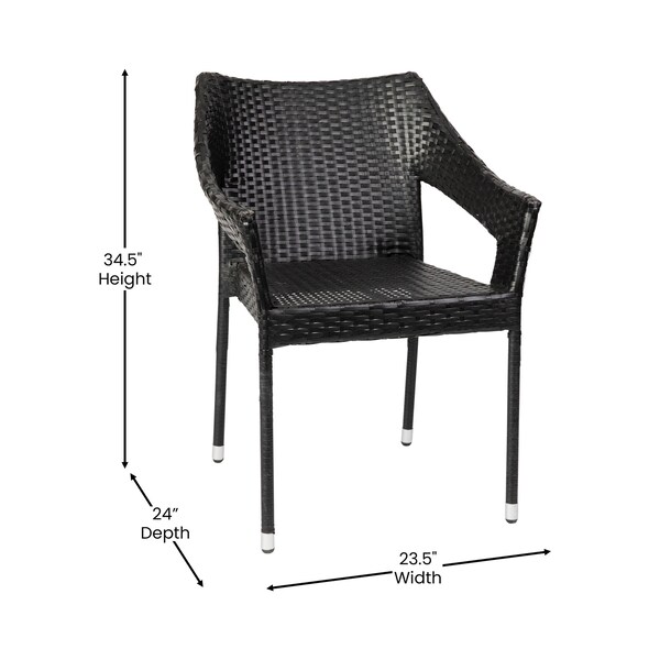 Flash Furniture Black PE Rattan Wicker Patio Dining Chair, 4PK - 4-TT-TT02-BK-GG