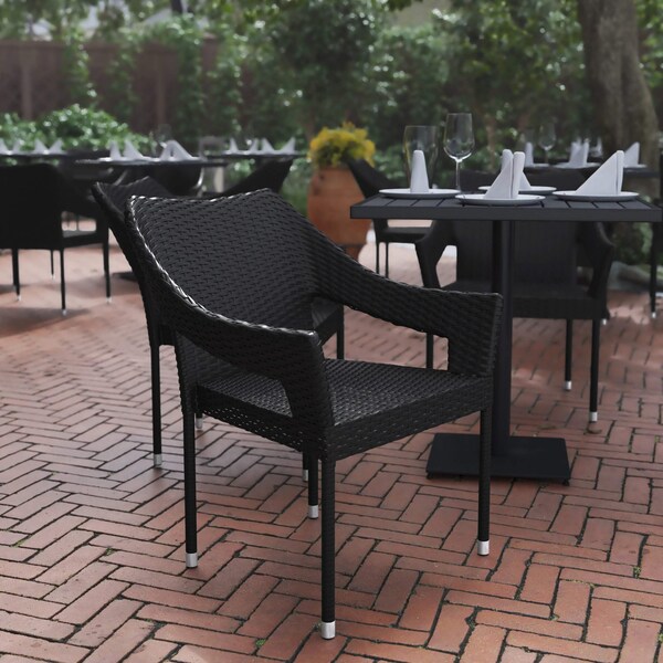 Flash Furniture Black PE Rattan Wicker Patio Dining Chair, 4PK - 4-TT-TT02-BK-GG